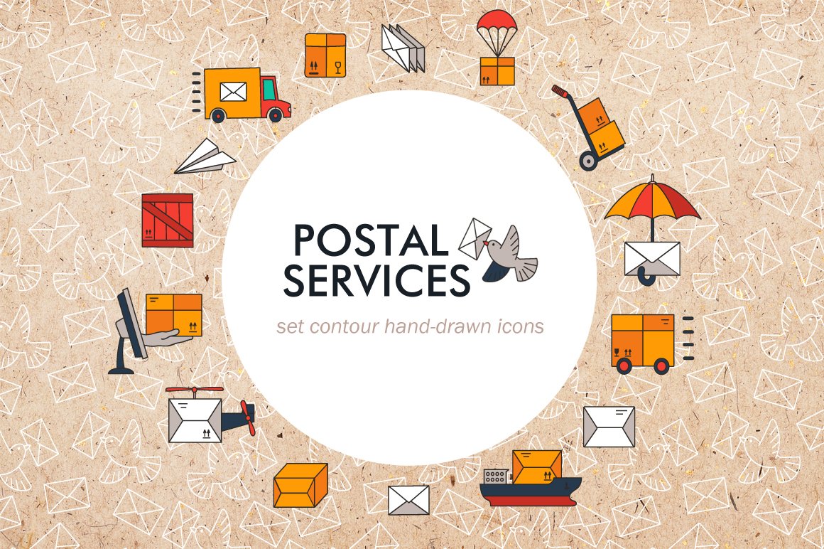 Set of elements "Postal services" cover image.