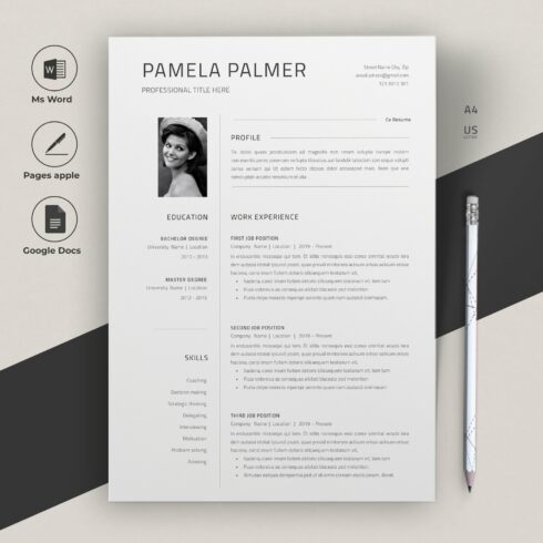 Professional resume template with a black and white stripe.