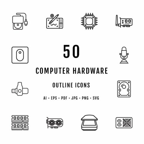 Computer Hardware Outline Icons cover image.