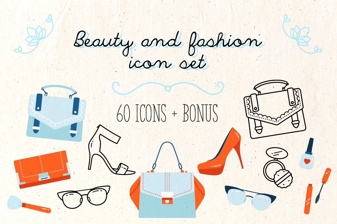 Beaty and Fashion icon set +Bonus cover image.