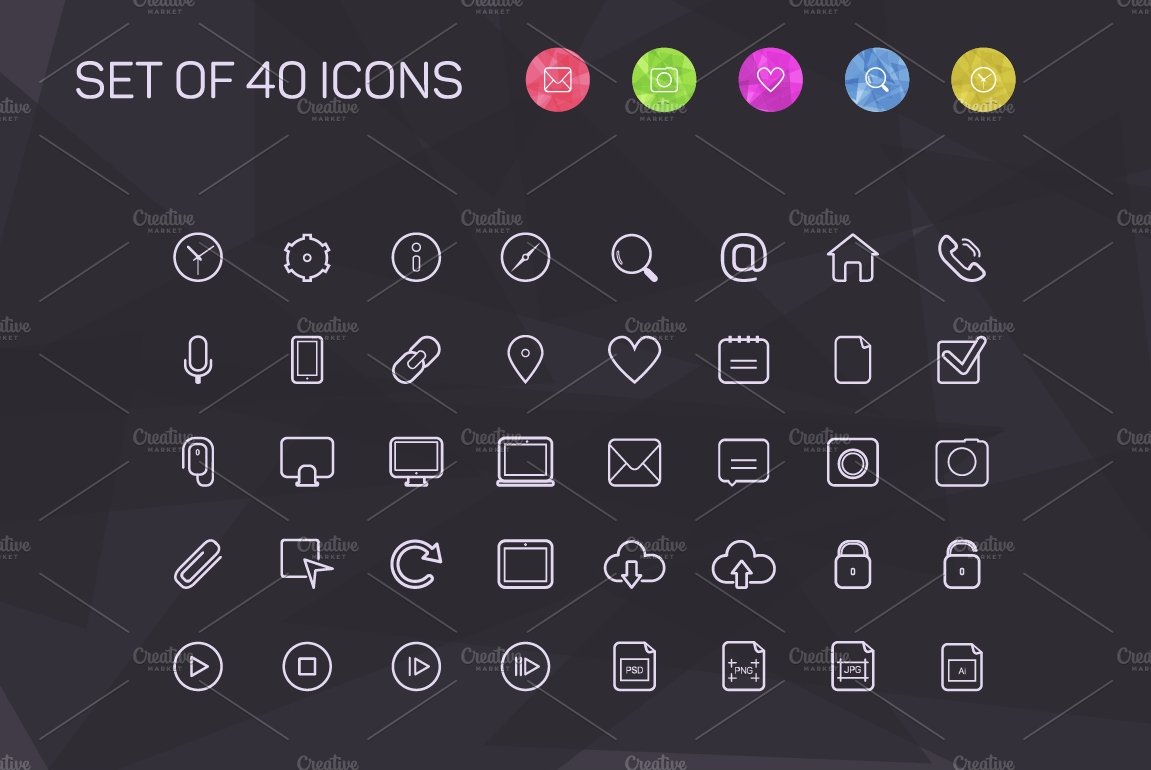 Thin line icons for Web and Mobile cover image.