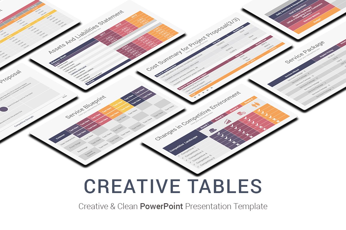 Creative Tables PowerPoint preview image.