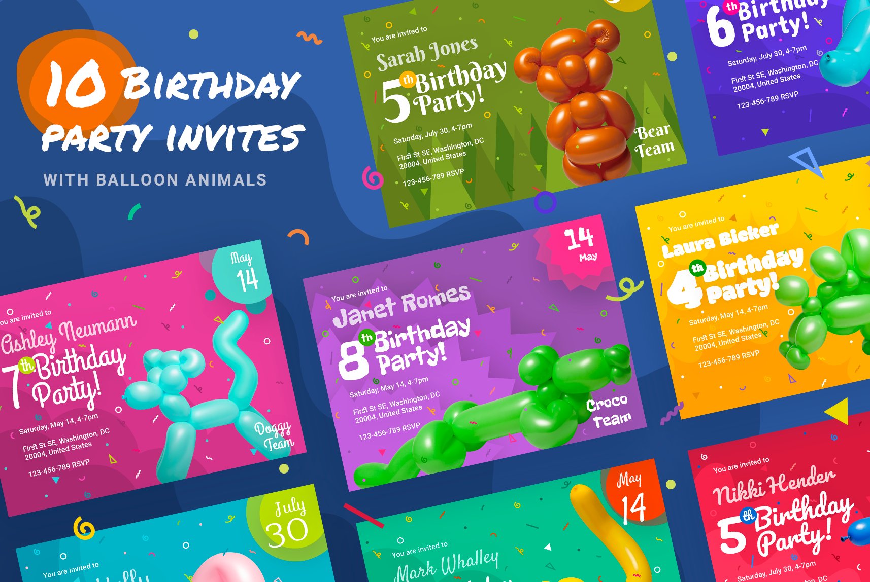 Birthday invites with Baloon animals cover image.