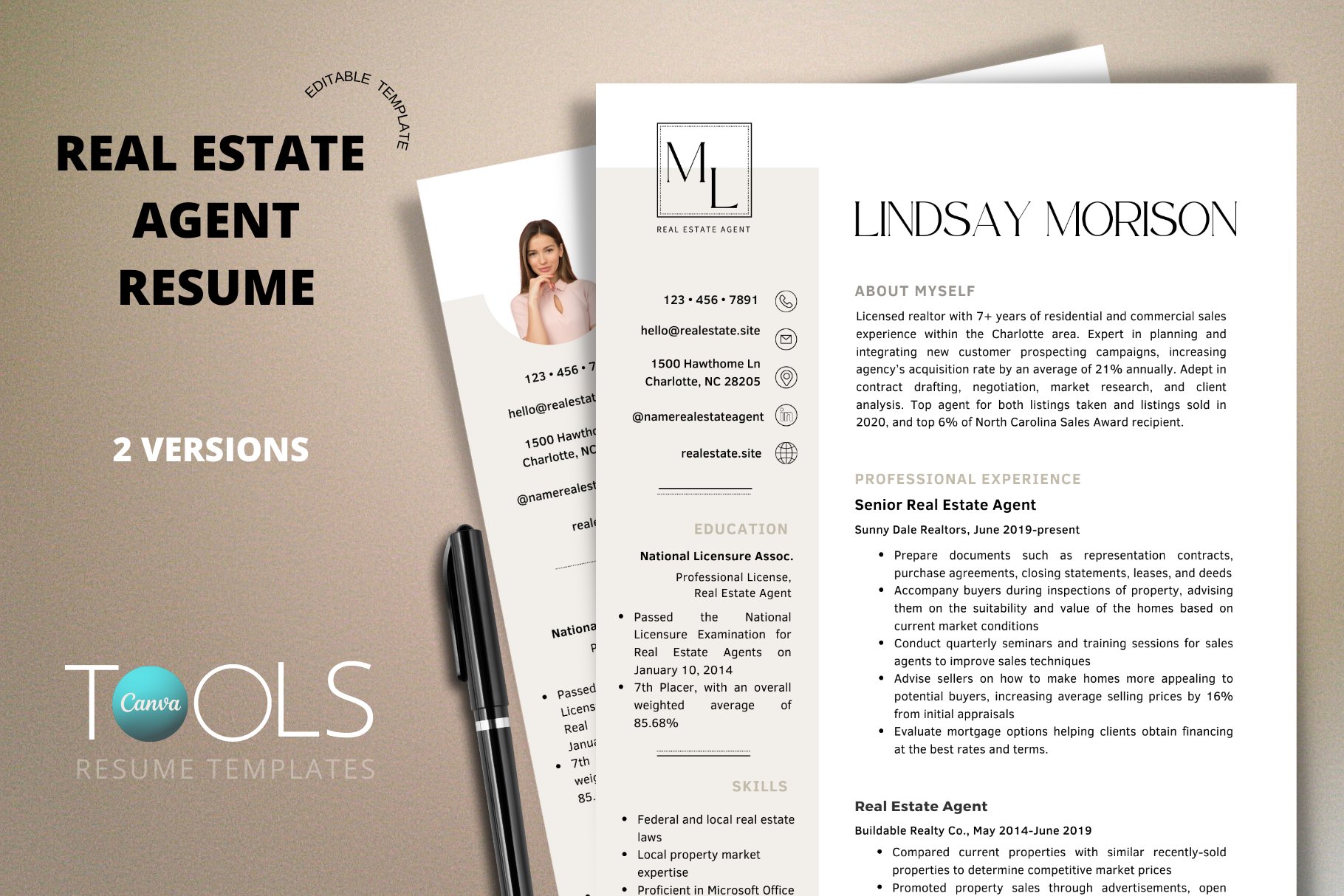 Real Estate Resume Template preview image.