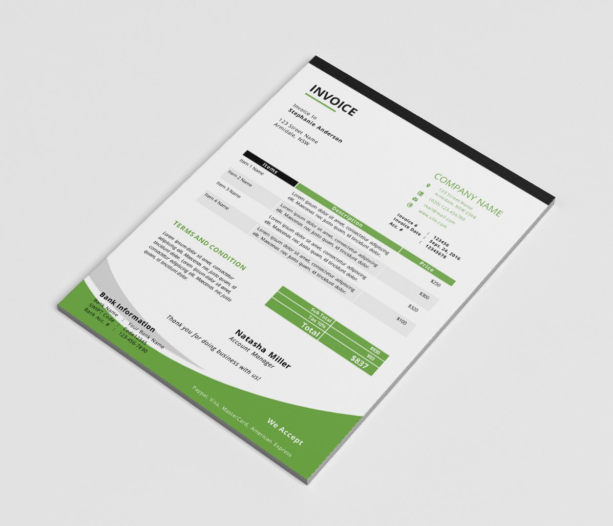 MS Word corporate invoice template cover image.