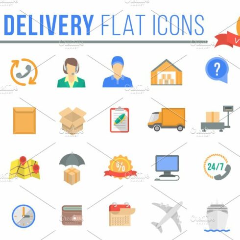 Delivery and Logistics Flat Icons cover image.