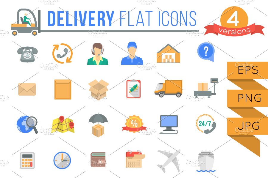 Delivery and Logistics Flat Icons cover image.