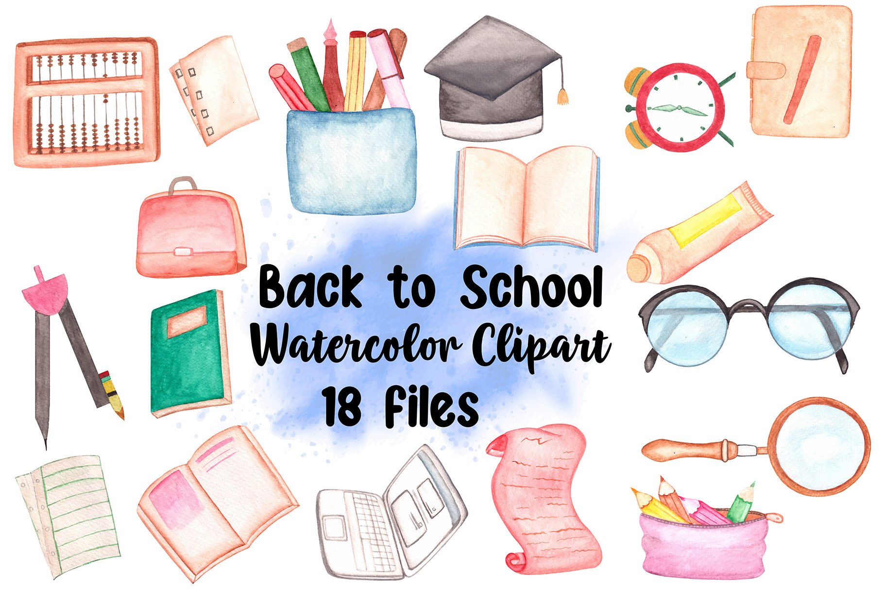 Watercolor Back to School Clipart cover image.