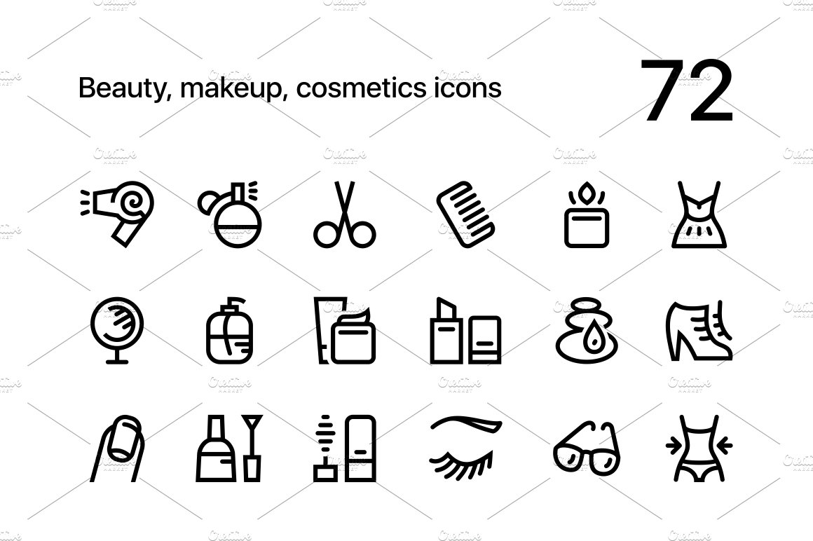 Beauty and Makeup Line Icons Set preview image.