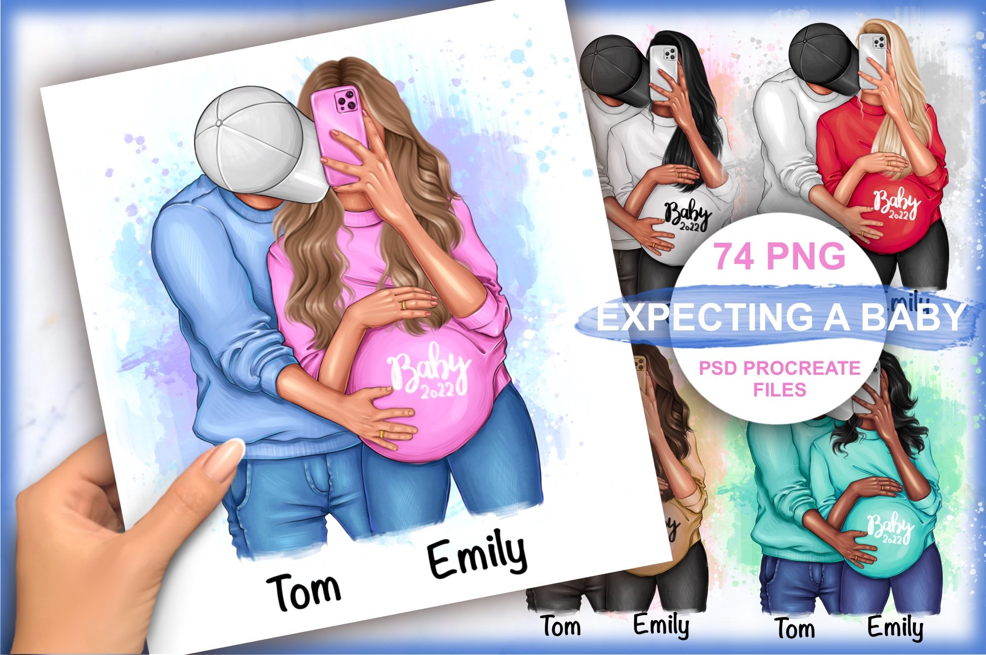 Couple with pregnant girl clipart cover image.