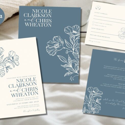 Blue Wedding Invitation Template cover image.