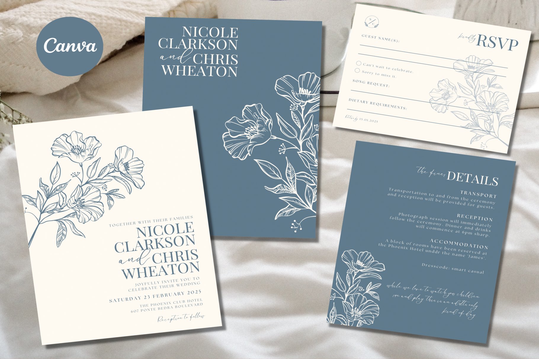 Blue Wedding Invitation Template cover image.