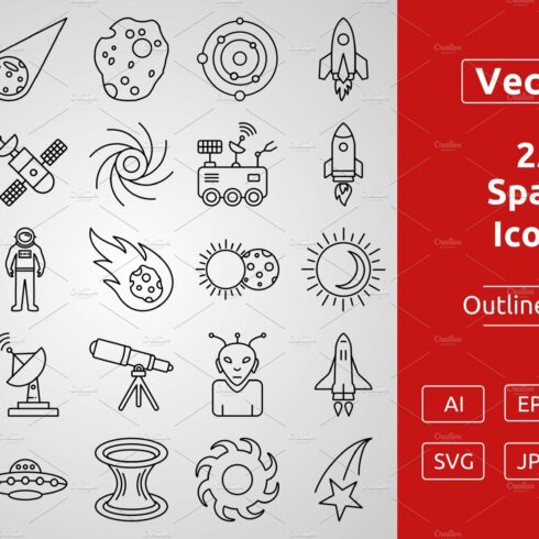 25 Space Outline Icons cover image.