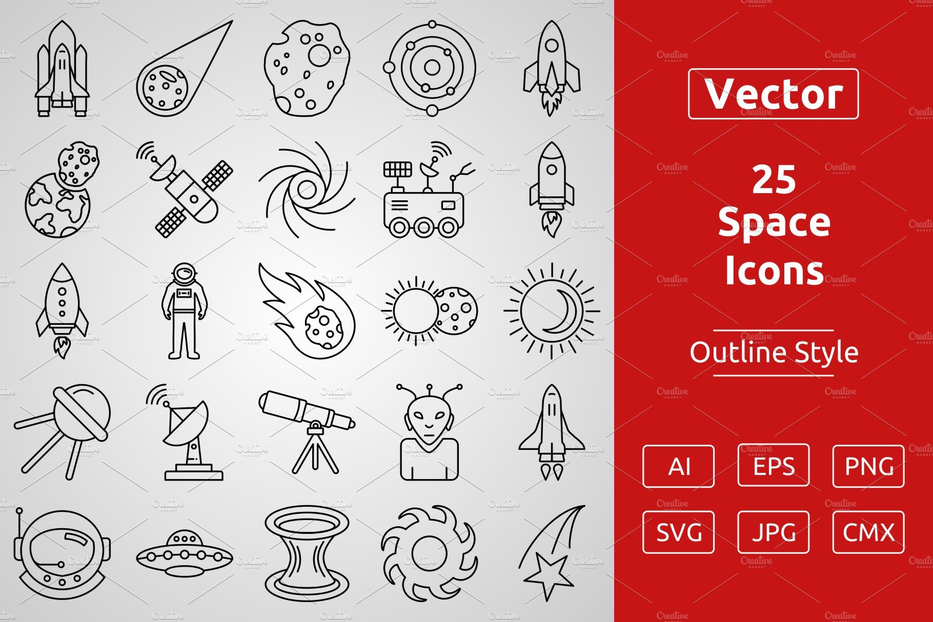 25 Space Outline Icons cover image.