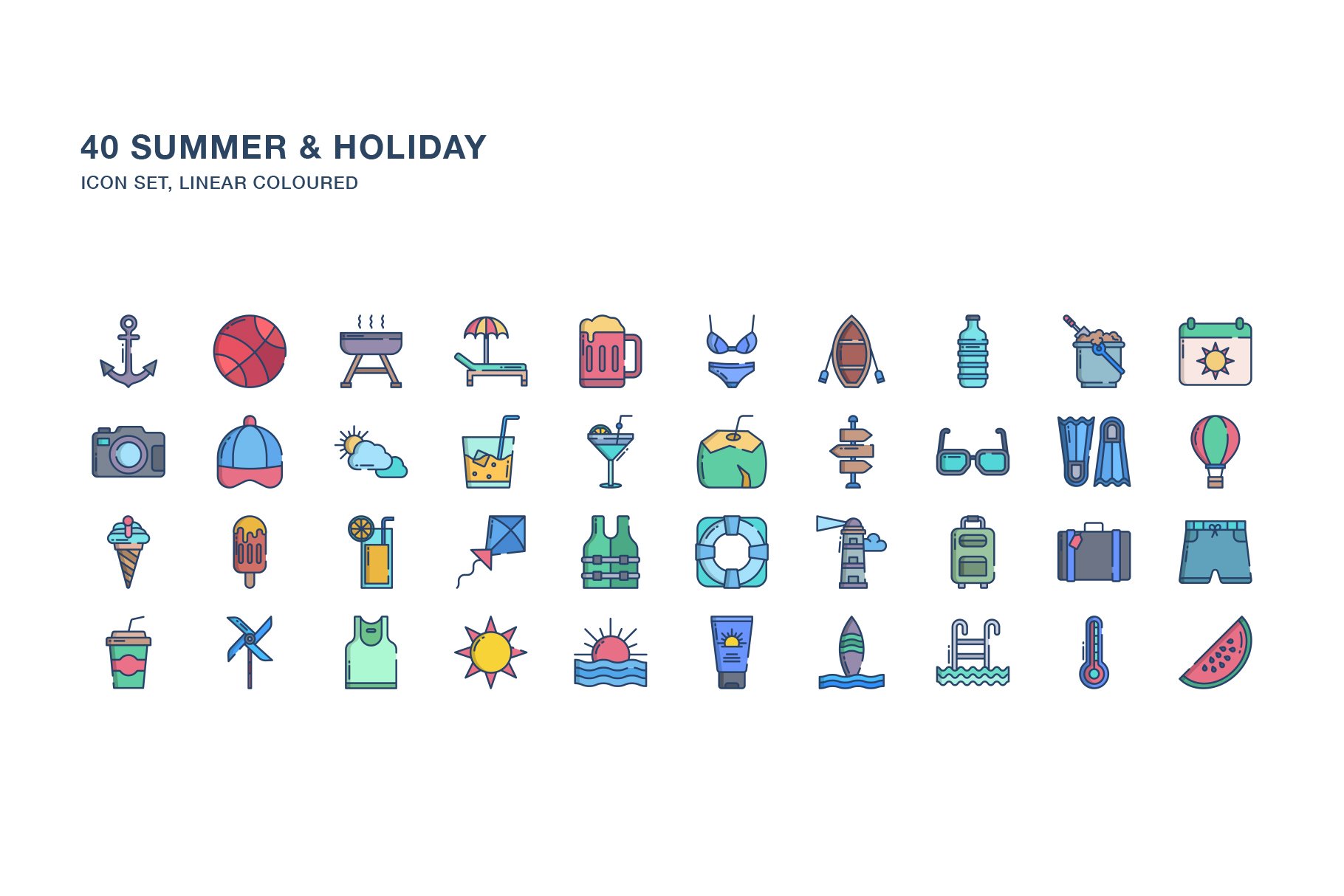 Summer and Holiday icon set preview image.