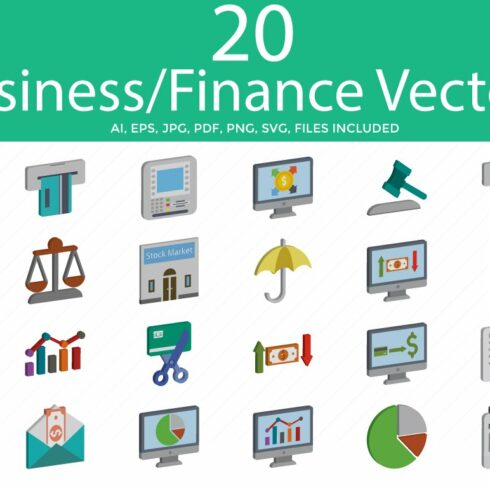 Business and Finance isometric icons cover image.