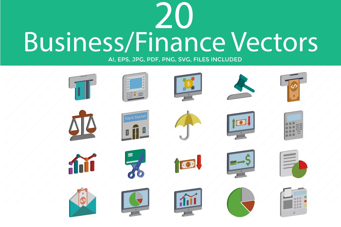 Business and Finance isometric icons cover image.