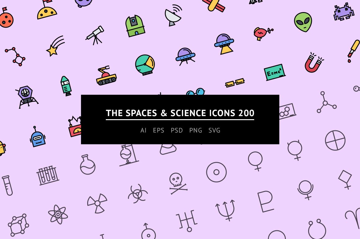 The Spaces & Science Icons 200 cover image.