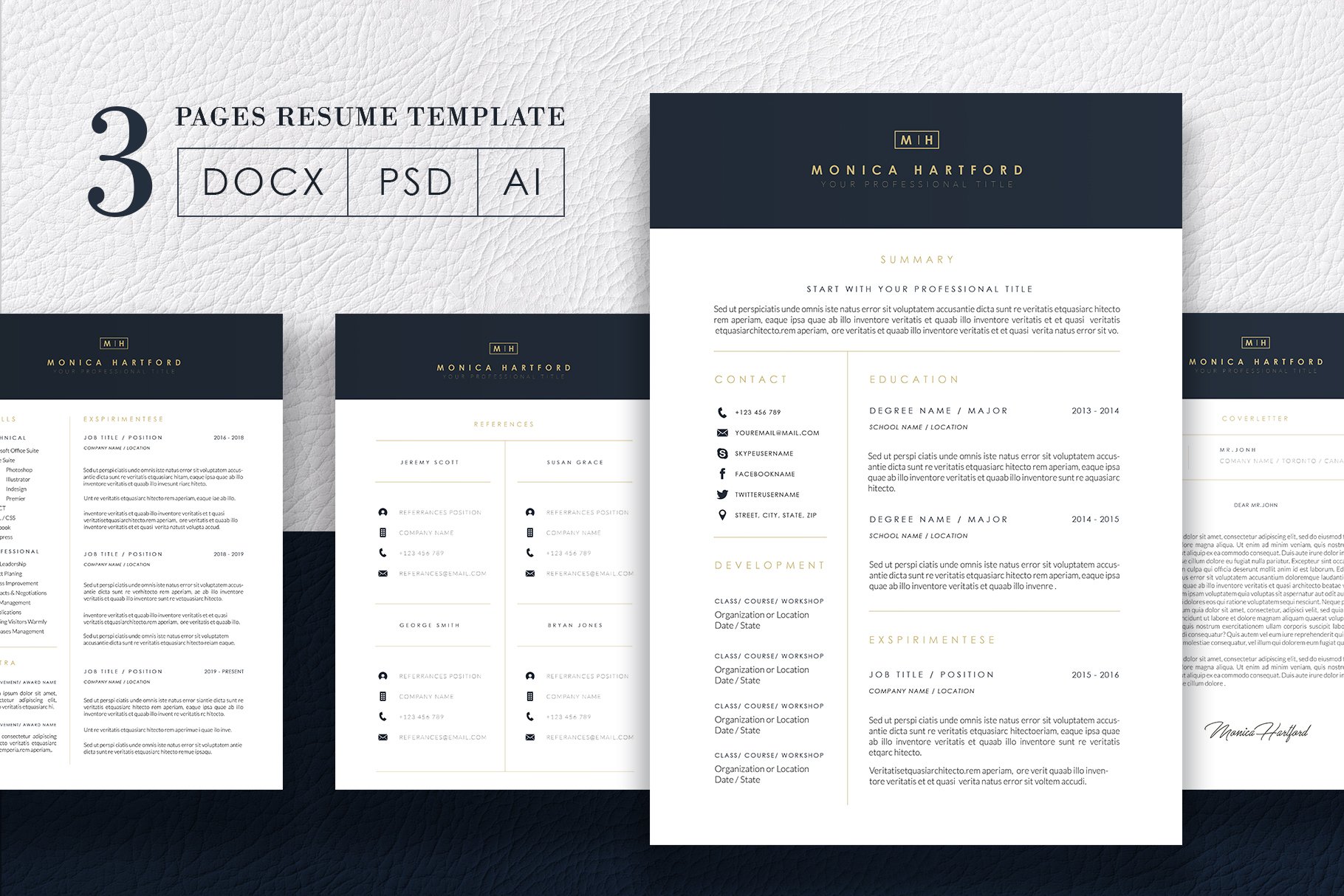 3 Pages Elegant Resume/CV Template M cover image.