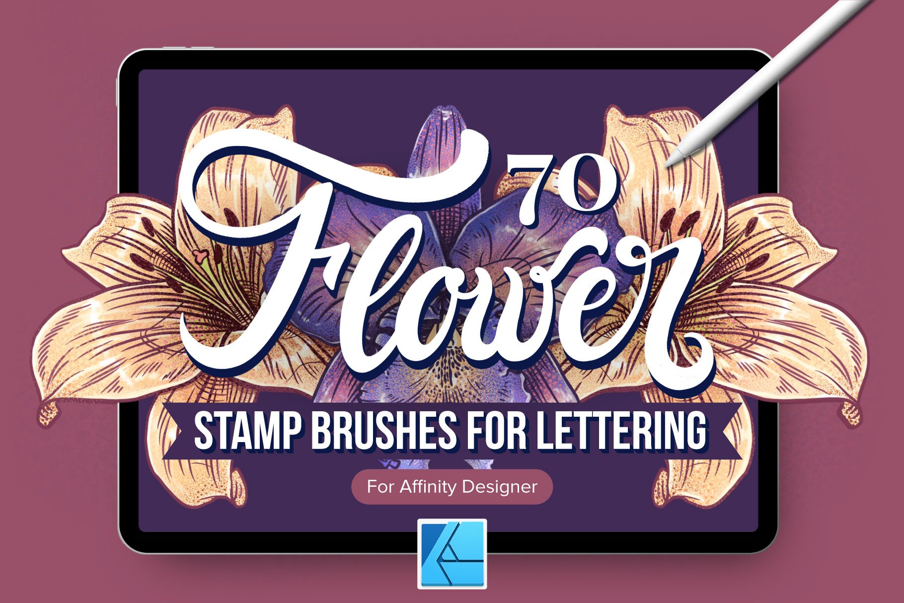 70 Flower Stamp Affinity Brushes cover image.