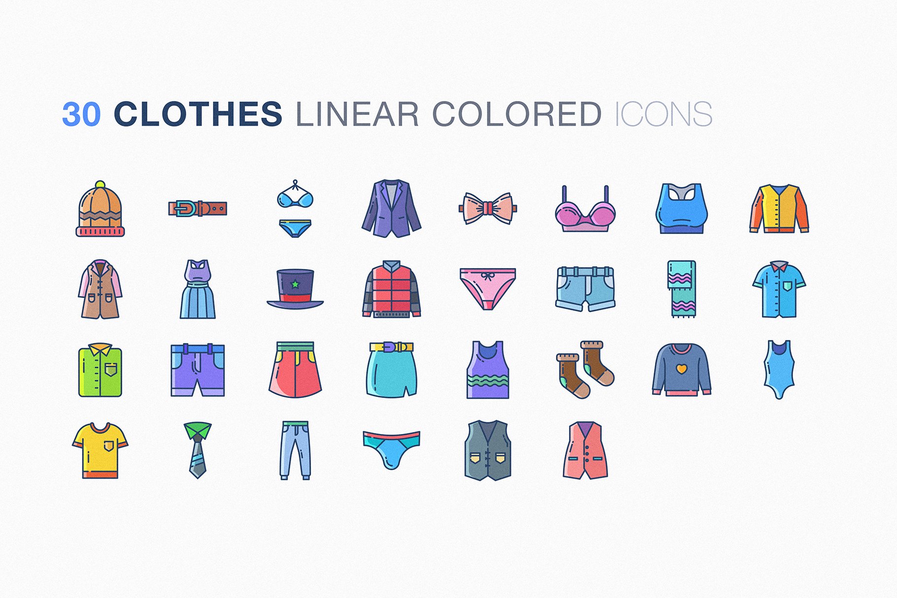 Clothes and dress icon set preview image.