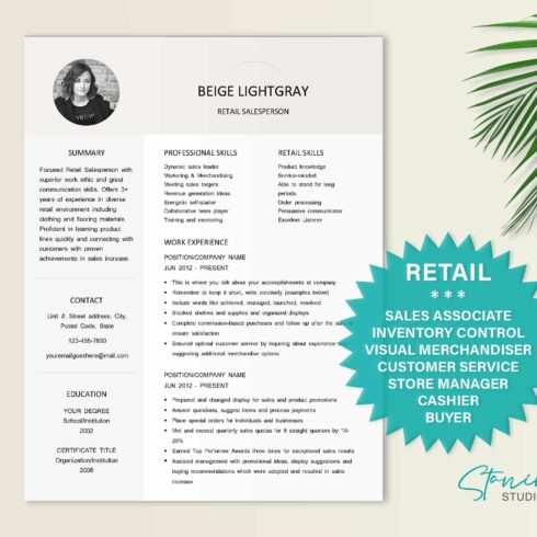 Resume Template Retail Sales Cashier cover image.