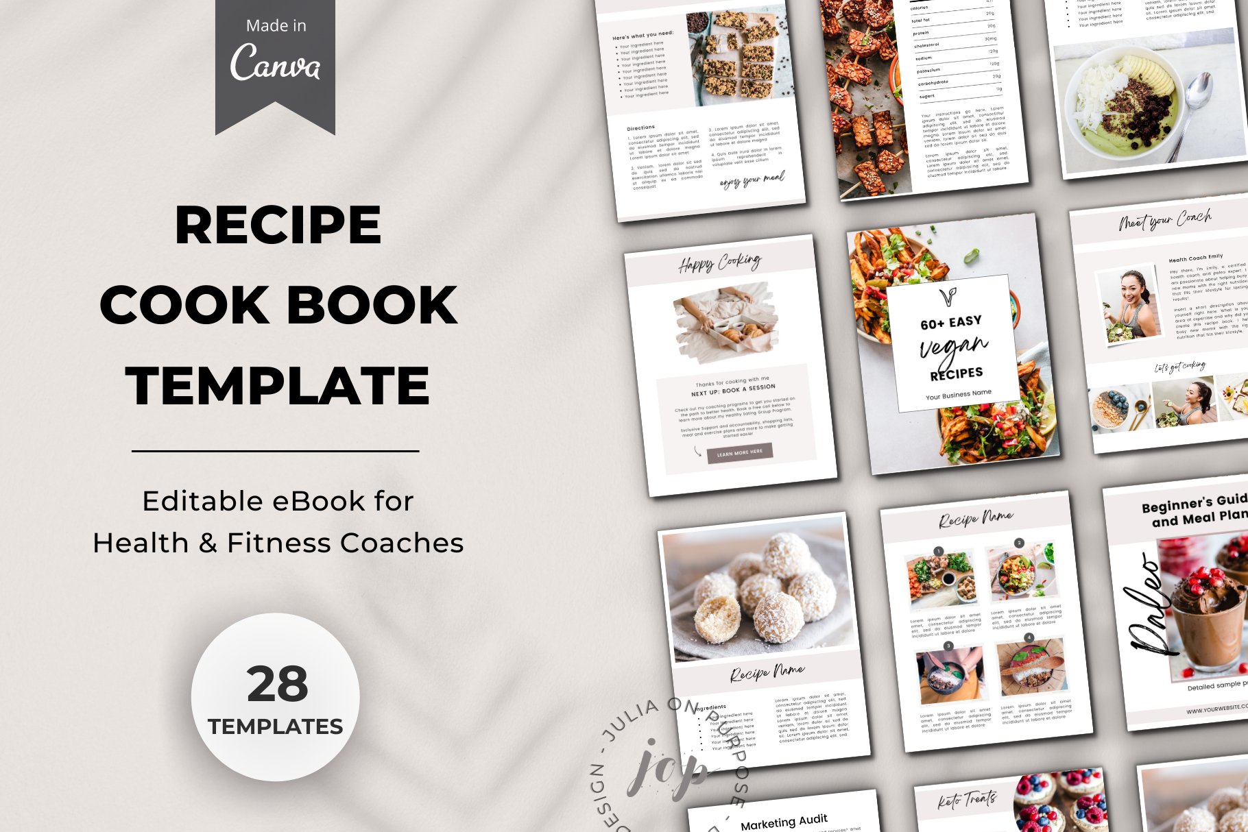 Recipe Book Template for Canva cover image.