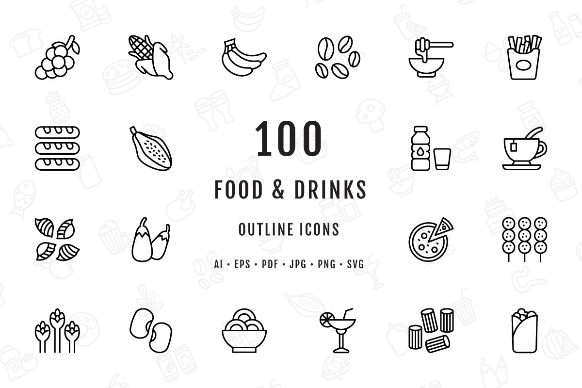 Food and Drinks Outline Icons cover image.