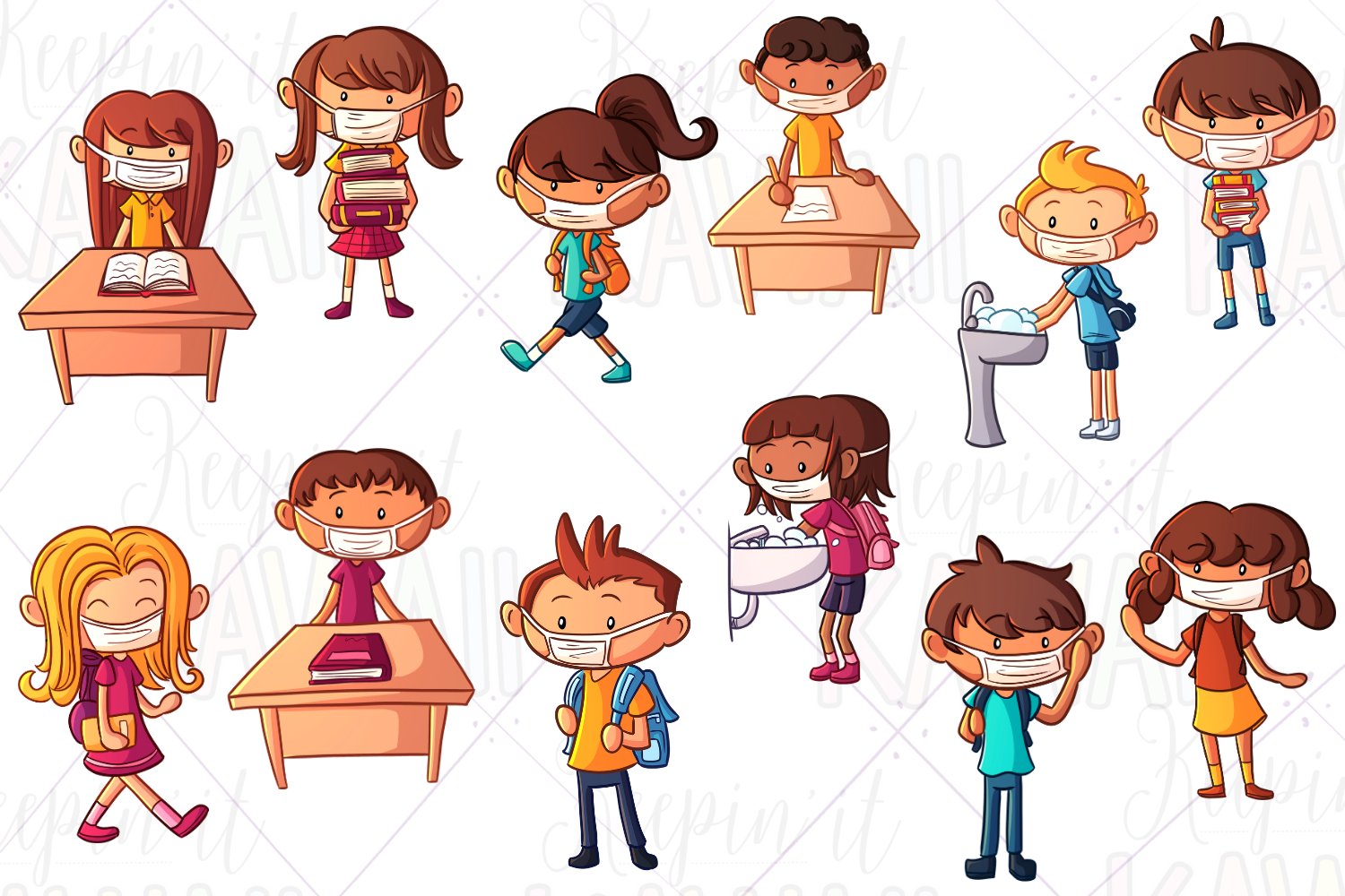 Wearing Masks At School Clip Art cover image.