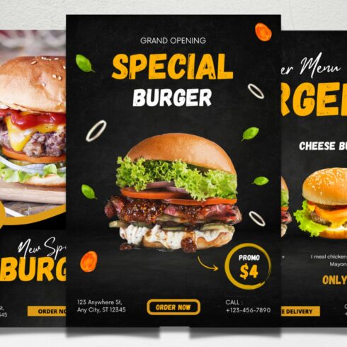 Flyer Poster Burger Canva Templates cover image.