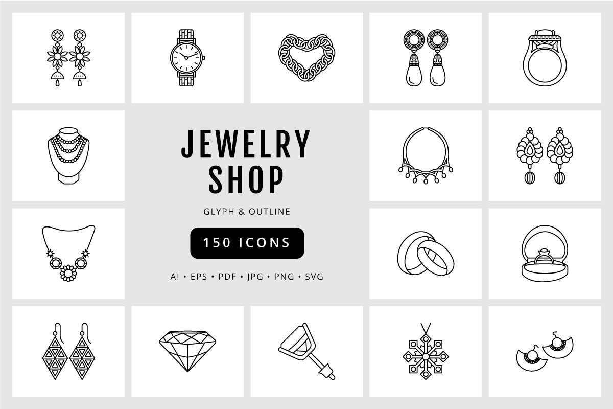 Jewelry Shop Unique 150 Icons cover image.