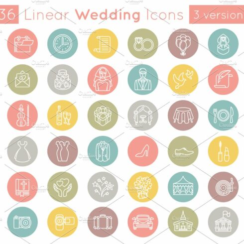 Flat Linear Wedding Icons cover image.