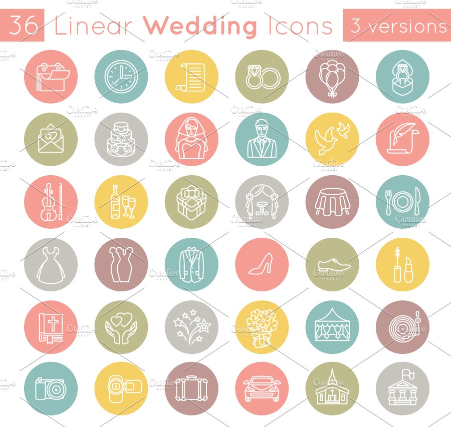 Flat Linear Wedding Icons cover image.