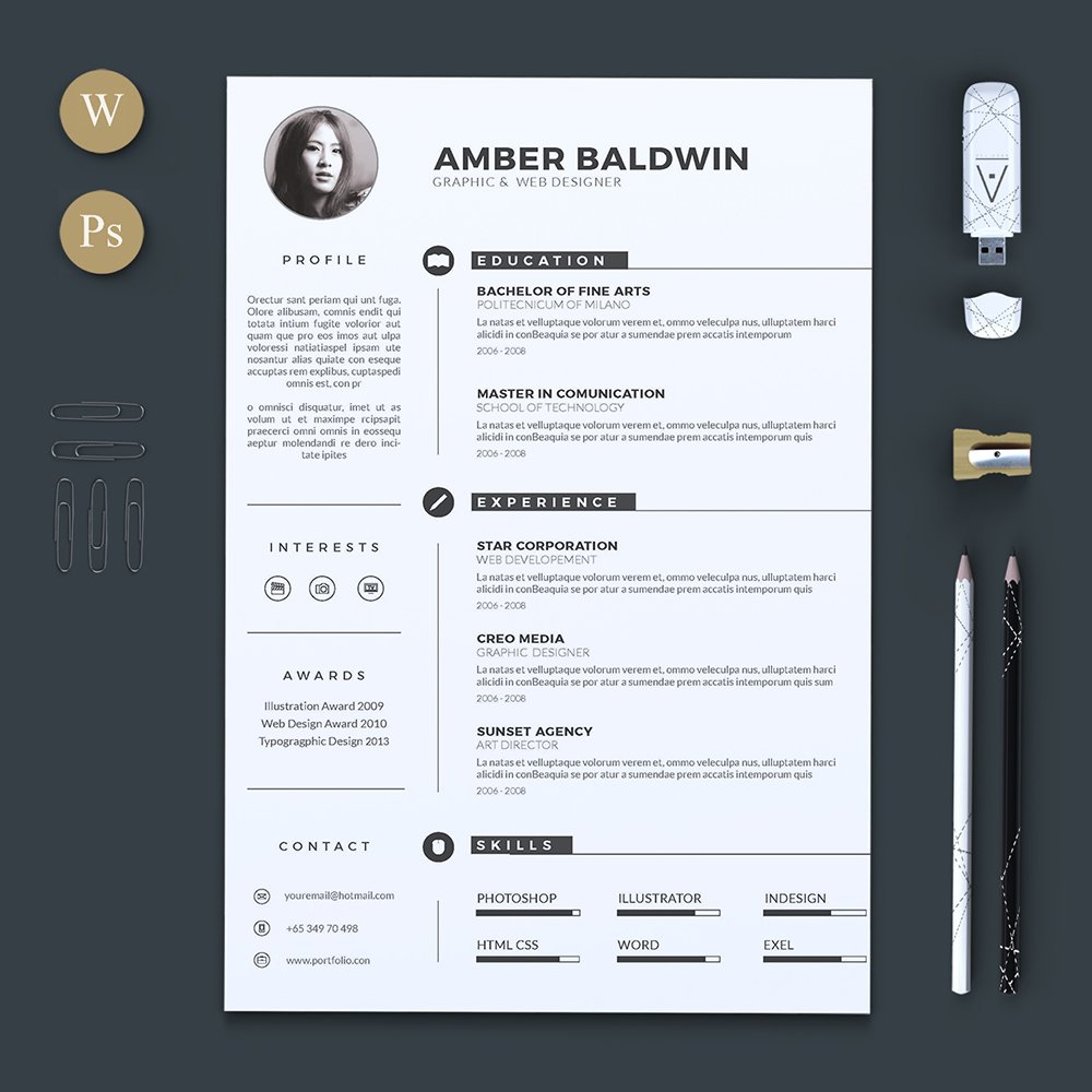 Clean and modern resume template with a pen.