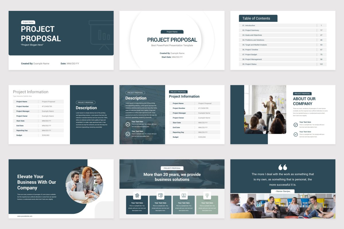 Project Proposal PowerPoint Template preview image.