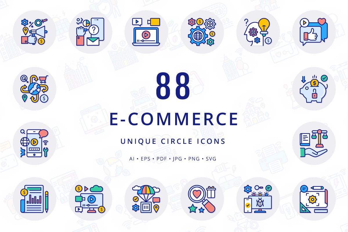 E-Commerce Unique Circle Icons cover image.