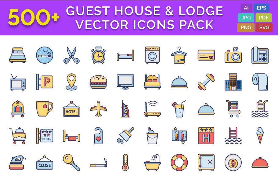 700+ Guest House Vector Icons cover image.