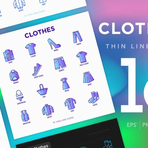 Clothes | 16 Thin Line Icons Set cover image.