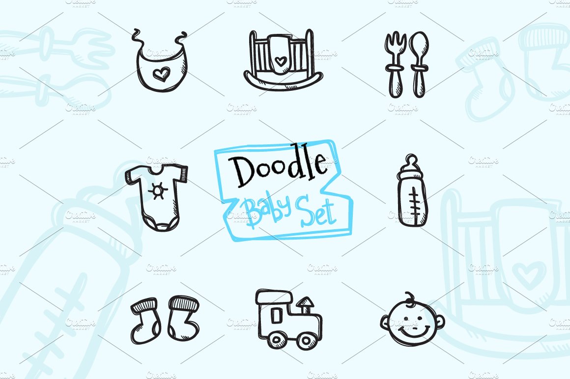 8 Doodle Icons. Baby Set cover image.