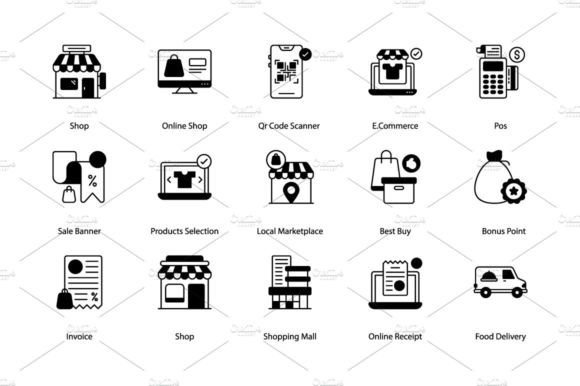 Shopping and E-Commerce icons preview image.
