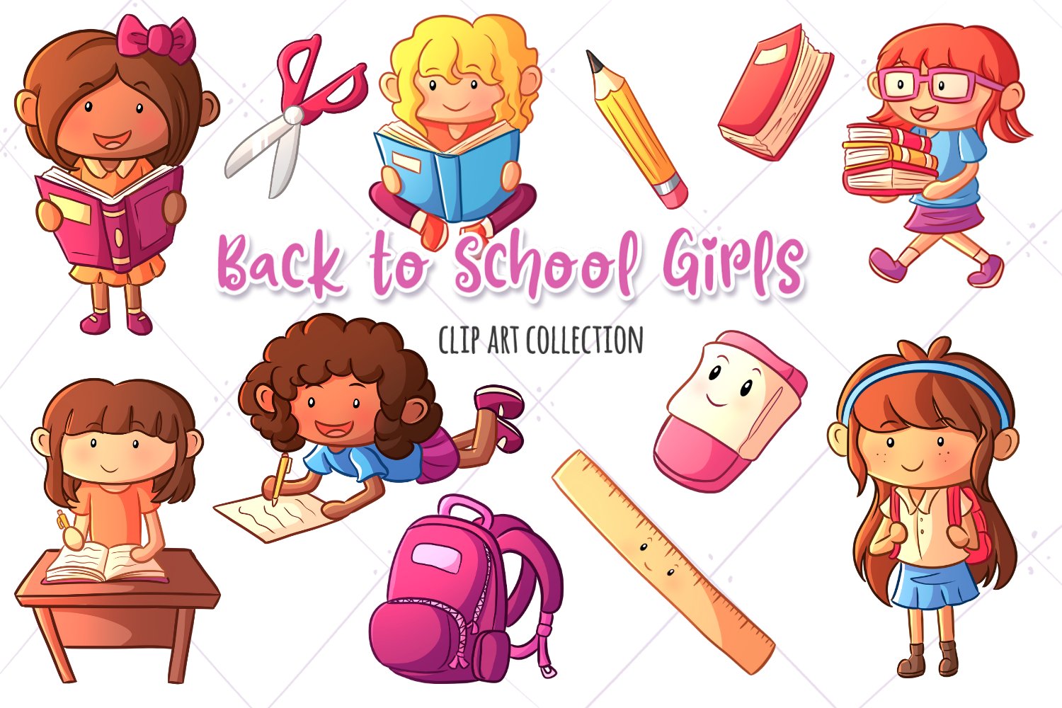 Back to School Girls Clip Art cover image.