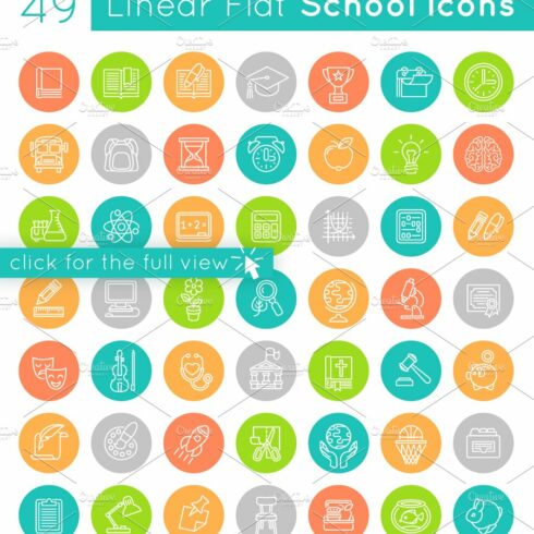 Flat Linear School Subjects Icons cover image.
