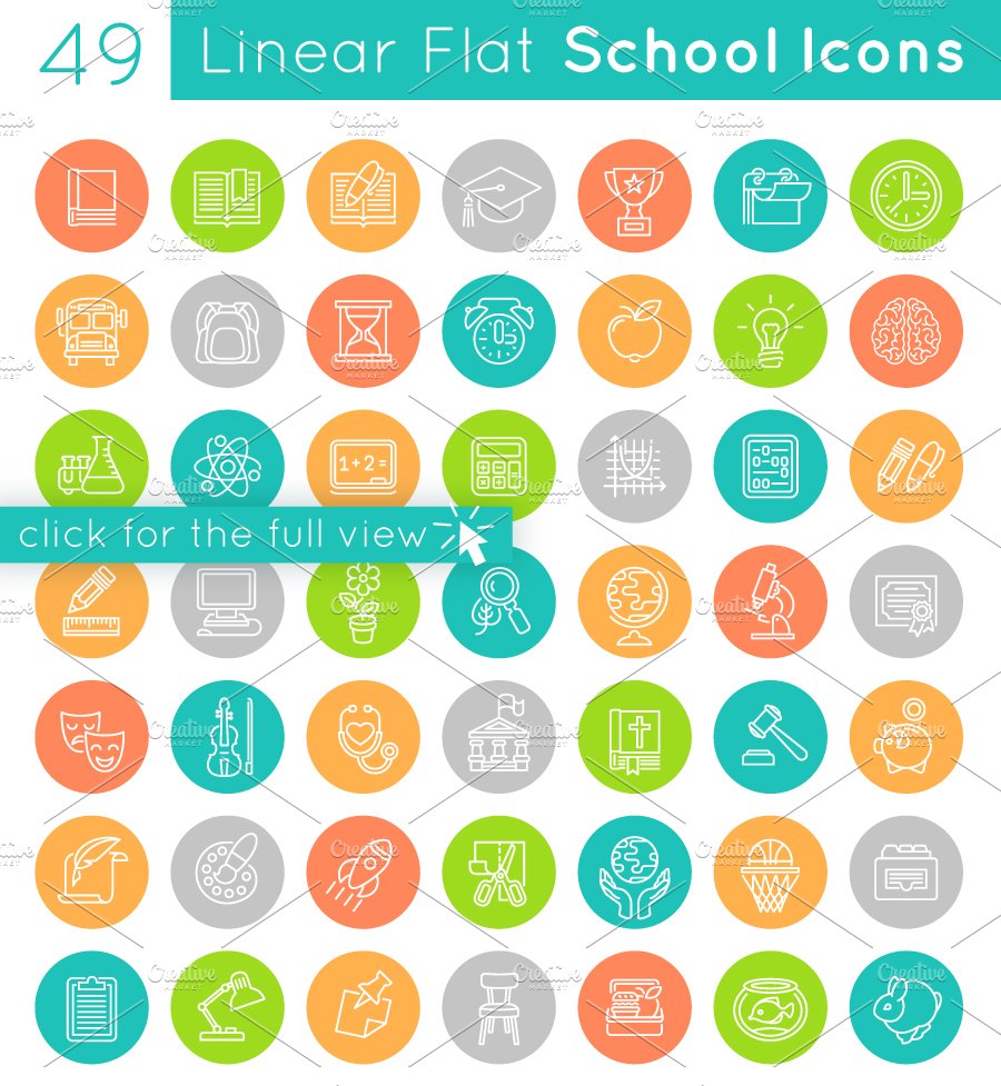 Flat Linear School Subjects Icons cover image.
