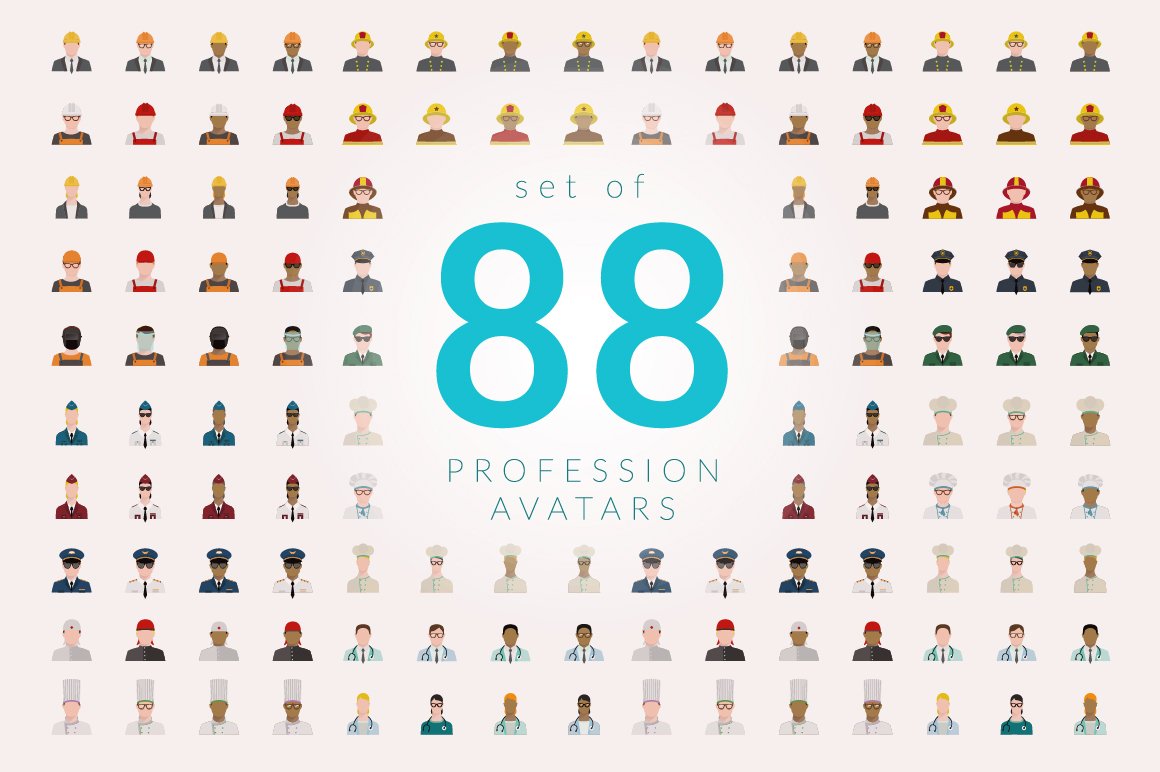 88 Icons | Profession Flat Avatars cover image.