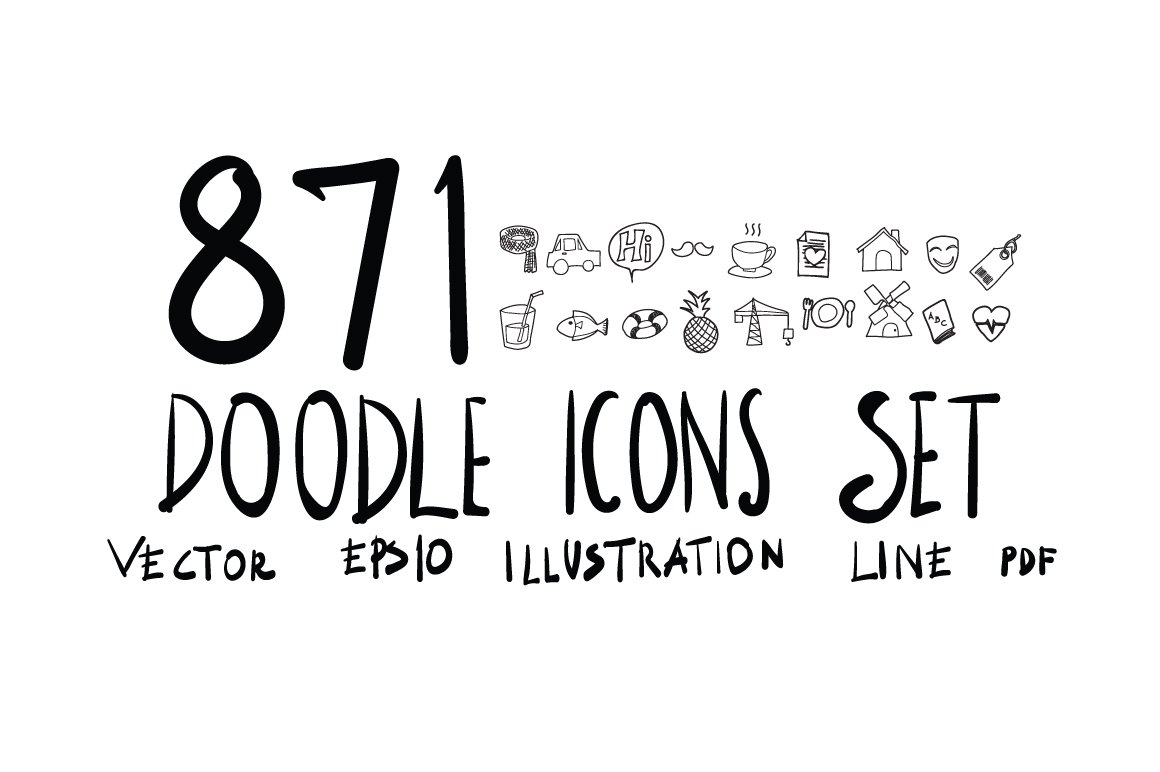 871 Hand Draw doodle icons set cover image.