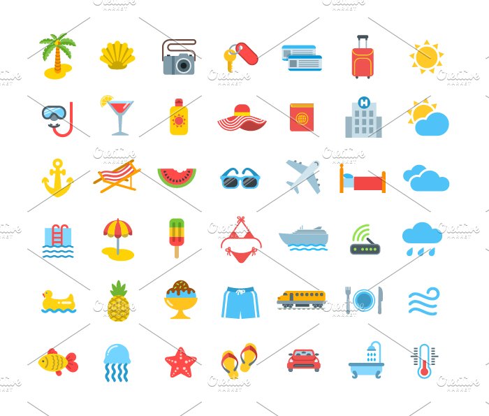 Summer Vacation Travel Vector Icons cover image.