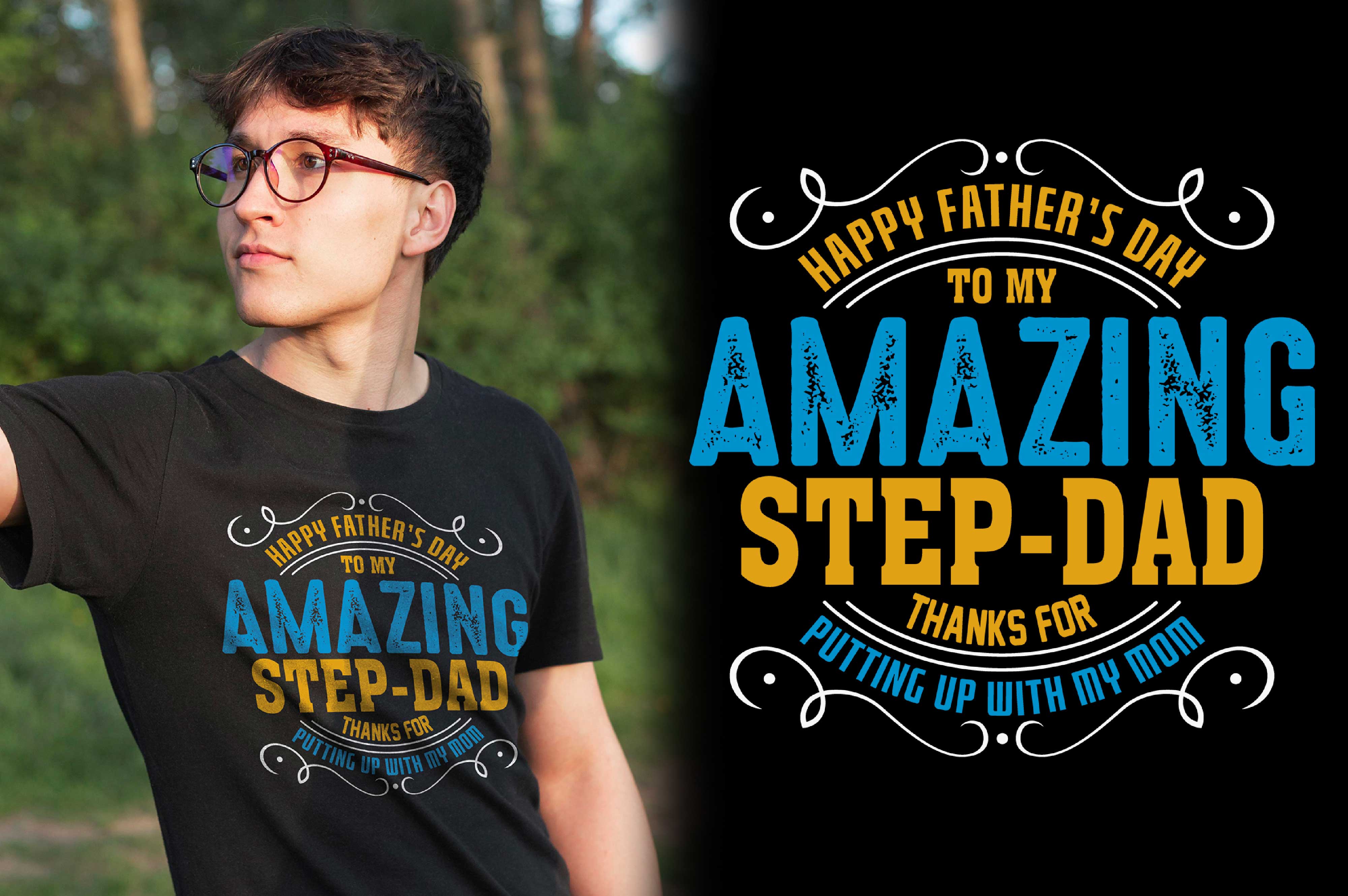 Man wearing a happy father's day t - shirt.