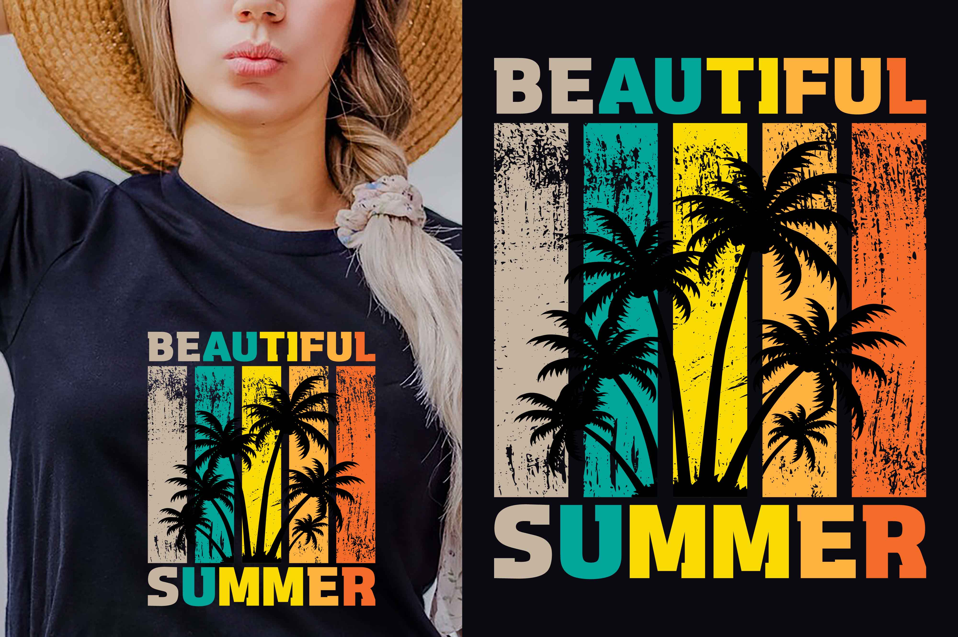 Woman wearing a t - shirt that says beautiful summer.