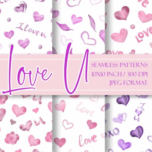LOVE U Valentine Hearts Seamless Pattern cover image.