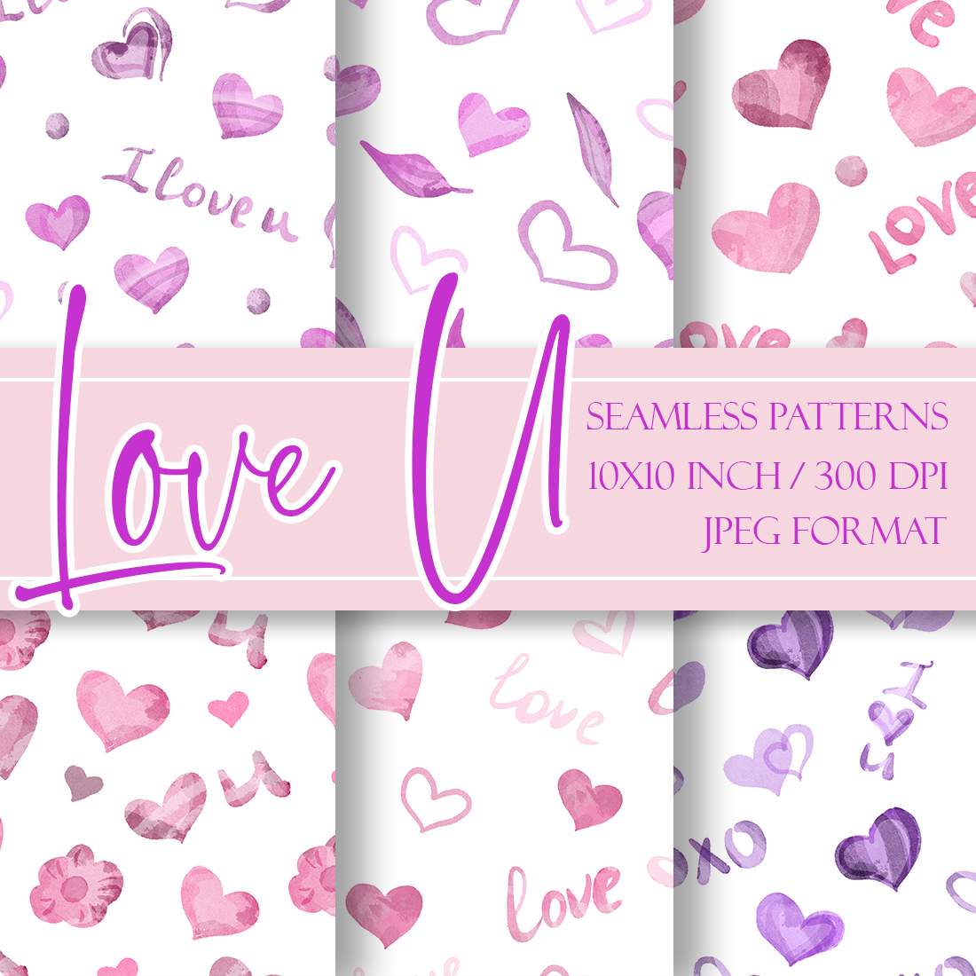LOVE U Valentine Hearts Seamless Pattern cover image.